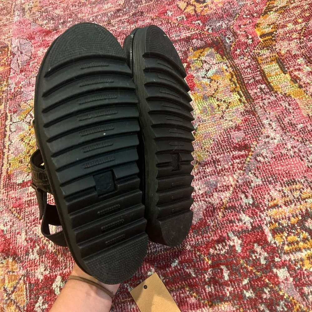 Dr. Martens Black Strappy Platform Sandals with Yellow Stitching - Picture 4 of 6